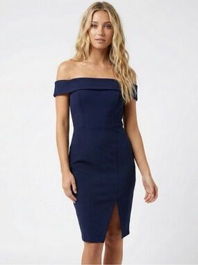 Lulu's Navy Off-Shoulder Midi Dress